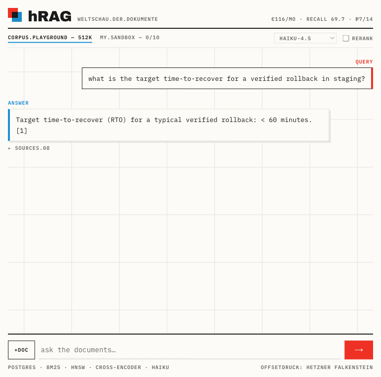 hRAG chat answering a rollback-recovery question with numbered citations